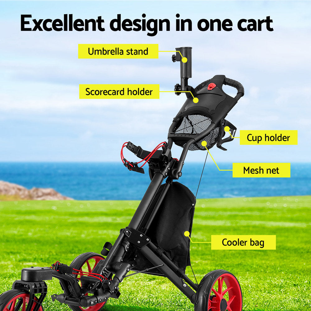NNEDSZ Golf Buggy Foldable Trolley Golf Cart Swivel Wheel Umbrella Bottle Stand