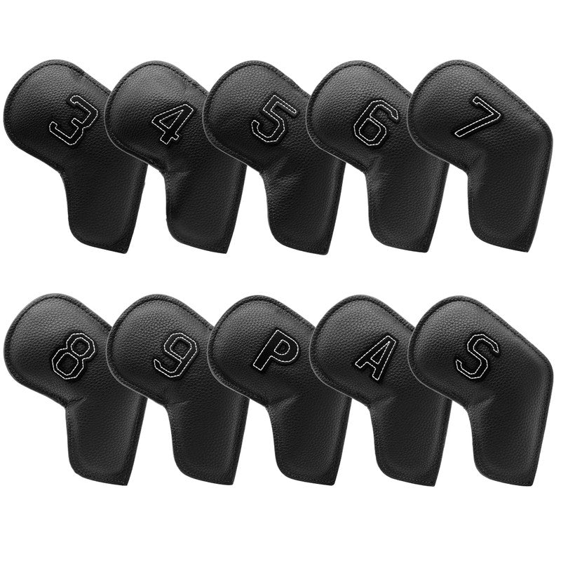 NNEDSZ Black Golf Iron Head Covers Set of 10 - Waterproof PU Leather Club Protectors with Embroidered Numbers (3-9, P, A, S)